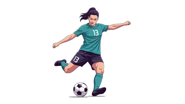 Dynamic Vector Illustration of a Female Soccer Player Kicking a Ball