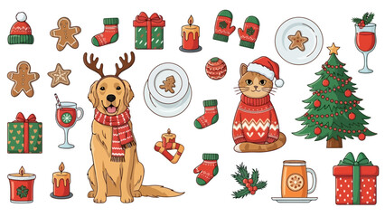 Charming Christmas Vector Collection of Festive Animals, Gifts, and Decorations