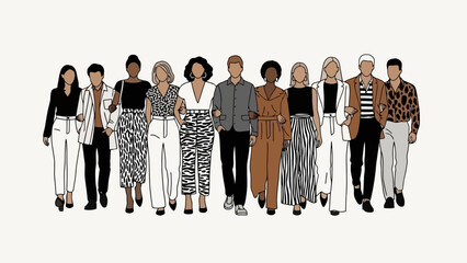 Fototapeta premium Diverse Group of Stylish People Walking Together in a