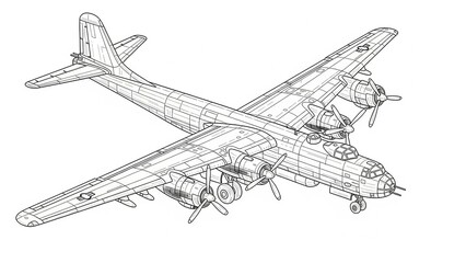 Fototapeta premium Outline Illustration of a Large Aircraft on White Background