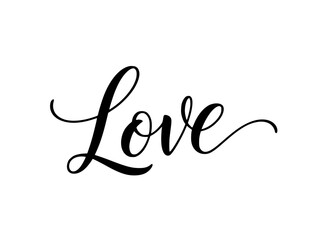 Love written in beautiful elegant script calligraphy, symbolizing romance and affection