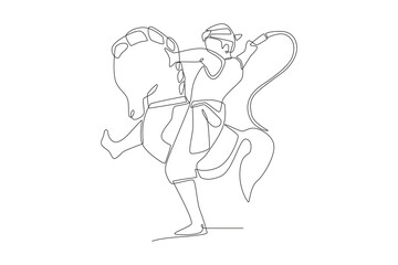 Man performing horse dance. Javanese concept one-line drawing