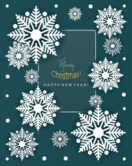 Snowflakes. Merry Christmas and Happy New Year greeting card. Postcard with a snowflake 