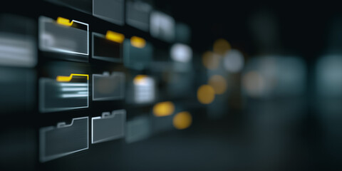 A modern and clean digital interface showcasing a series of interconnected folders. The futuristic design suggests efficient data management, digital organization, and streamlined information access.