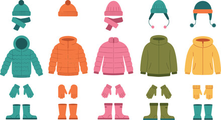 Collection of Winter Clothing and Accessories in Flat Design apparel fashion