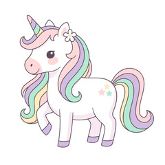 Pastel cute unicorn isolated.
