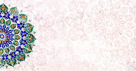 Horizontal or vertical background with ceramic tile decor. Detail of traditional persian marble...