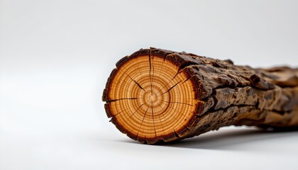 A close up view of a unique piece of tree bark that has been artistically cut into cylindrical segments