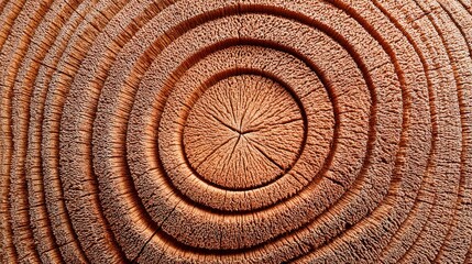 Fototapeta premium Detailed close-up of a tree trunk cross-section showing growth rings