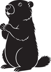 Fototapeta premium Black silhouette of a groundhog standing upright on a white background