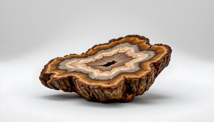 A large, irregularly shaped piece of wood with natural variations in texture and coloration, resting on a surface that provides a neutral backdrop.