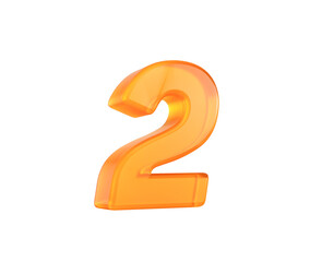 Naklejka premium Glossy orange number 2 with vivid highlights and smooth reflective shine. 3D illustration.