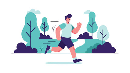 Person jogging in city park illustrated in modern flat vector style, active lifestyle and outdoor fitness, ideal for health, sport, and leisure visuals