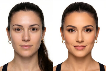 Before and After Makeup Transformation Portrait of Woman