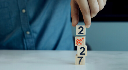 Business plan in new year 2027.Development to business success and achievement in 2027 year.Increase chart arrow graph corporate business future growth new year 2027.New plans,goals and visions.
