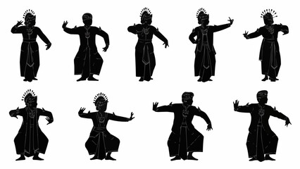 Collection of Silhouettes of Indian Classical Dancers in Various Poses.