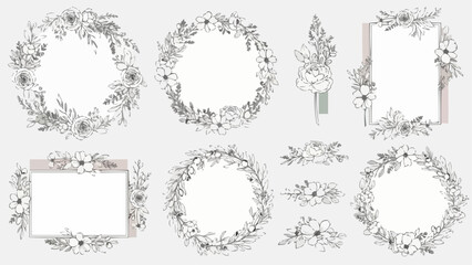 Elegant Floral Wreath and Frame Collection Hand Drawn Botanical Elements.
