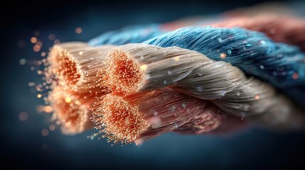 Close-up of intertwined colorful fibers with bokeh effect