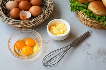 Baking ingredients ready for preparation on a countertop
