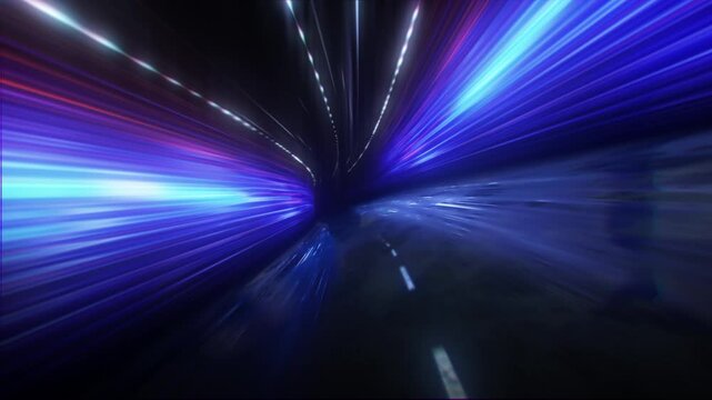 High Speed On Neon Light Highway Background Loop