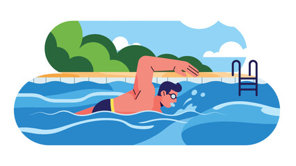 People swimming for leisure in modern flat vector illustration, recreational sport and summer activity, ideal for fitness and lifestyle visuals
