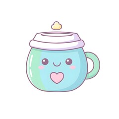 Kawaii Blue Coffee Mug Illustration
