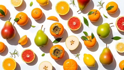 Seasonal Winter Fruits Flatlay with Pears and Citrus