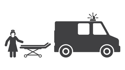 nurse  with stretcher near emergency car icon