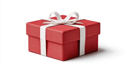 Fototapeta premium Red gift box with white ribbon and bow isolated on a white background