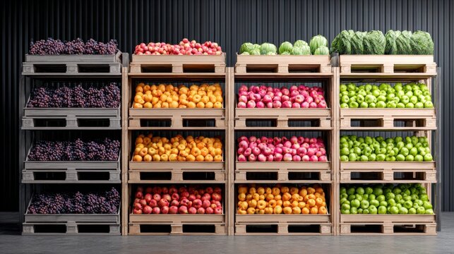Fresh produce display at a market, showcasing a variety of fruits and vegetables.