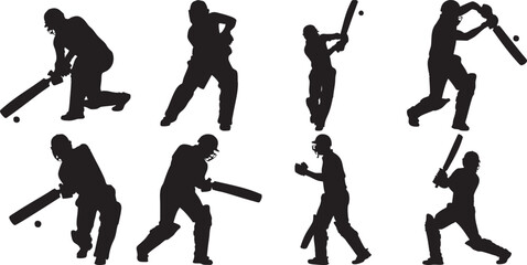 cricket players in various batting positions