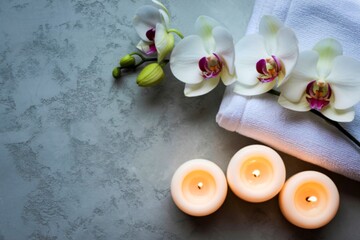 Tranquil spa setting with orchids and candles