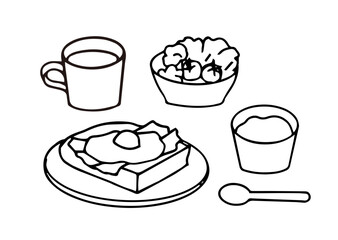 健康的な朝食のイラスト＿洋食＿線画