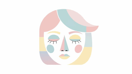 Abstract face illustration with pastel colors and closed eyes.