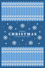 Knitted Christmas background. Holiday banner with woolen pattern and winter decor. Vector illustration 