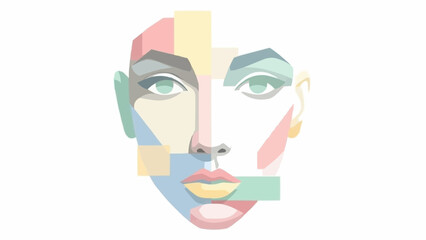 Abstract Geometric Face Portrait with Colorful Blocks.