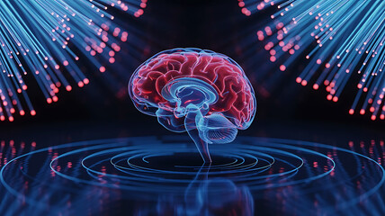 Futuristic digital glowing human brain illustrating artificial intelligence neural networks data processing and advanced technology concepts