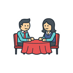 Two Professionals Shake Hands Across a Red Table During a Business Meeting.