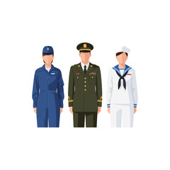 Three Uniformed Professionals Standing Close Together.