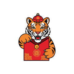 Tiger Holding Red Envelope New Year Celebration.