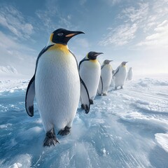 Fototapeta premium Emperor Penguins Walking on Ice