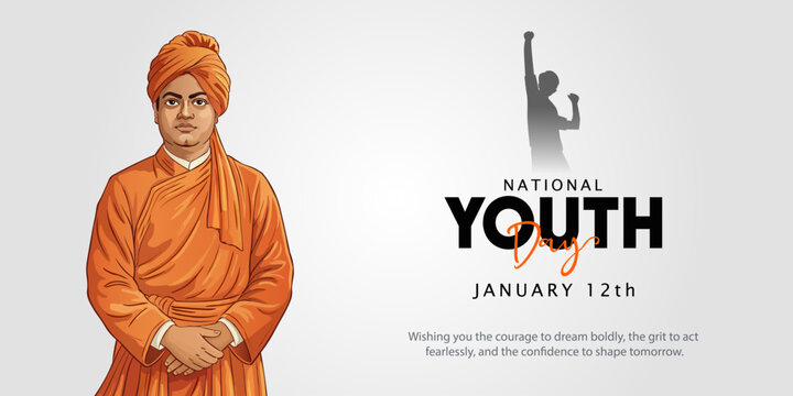 
National Youth Day poster illustration featuring Swami Vivekananda