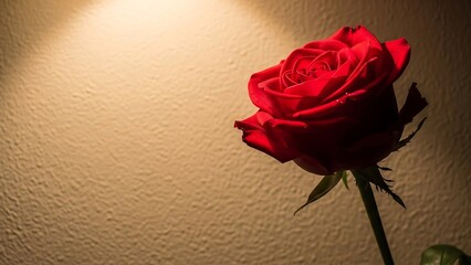 Single red rose in soft light