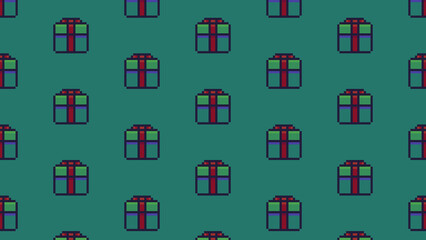 Christmas Green Gift Pattern Background in Pixel Art Style for Wallpaper or Design