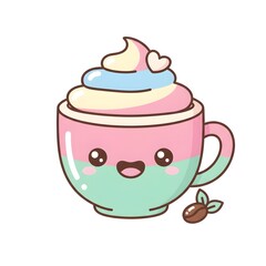 Cute Kawaii Coffee Cup with Cream Swirl