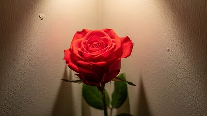 Single red rose in soft light