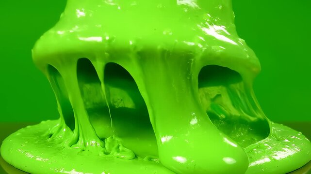 Bright Green Slime Blob Slowly Spreads Outward on Surface
