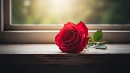 Single rose by the window