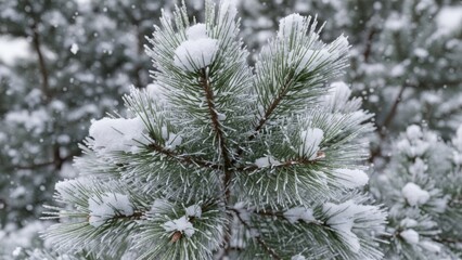 Snow-covered coniferous beauty showcasing winter's serene charm and pristine nature's beauty