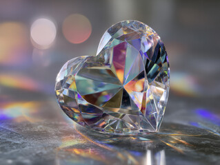 Macro View of Diamond Heart on Reflective Marble Surface